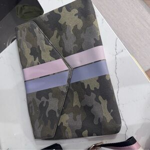 Stella & Dot Camouflage Clutch with Pink and Blue Accents
